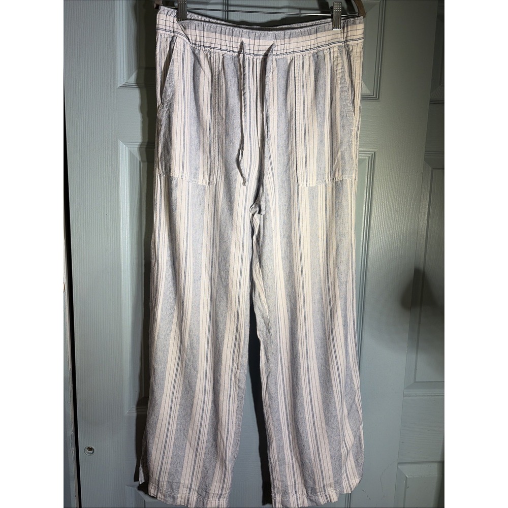 Gap linen blend pants size Medium Wide Leg blue white Striped flowy Boho.